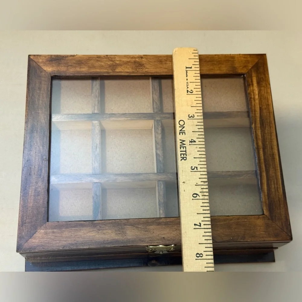 Wooden Brown Glass Jewelry Watch Box  With Shelf Organizer‎